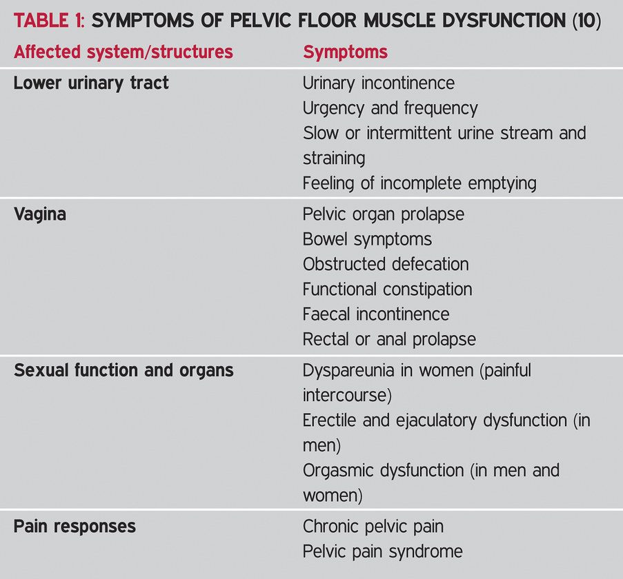Women's Health - Symptoms of Pelvic Floor Muscle Dysfunction